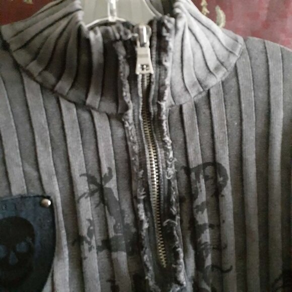 INC Mens Sweater L Skull Patch Tatoo Goth Graphic Turtle Neck 1/4 Zip Ribbed - Picture 9 of 16